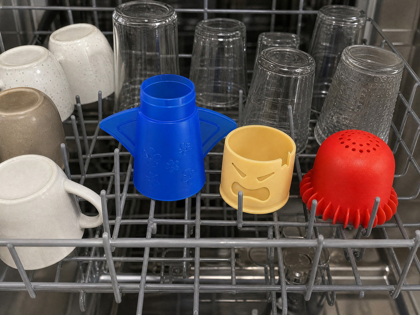 Three parts, dishwasher safe.