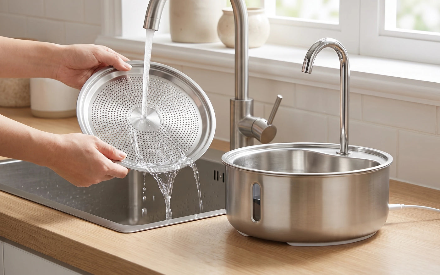 The screen goes in the sink.